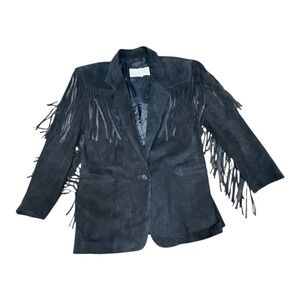 Vintage 70s La Nouvelle Renaissance Fringe Jacket Black 100% Leather EUC Size M